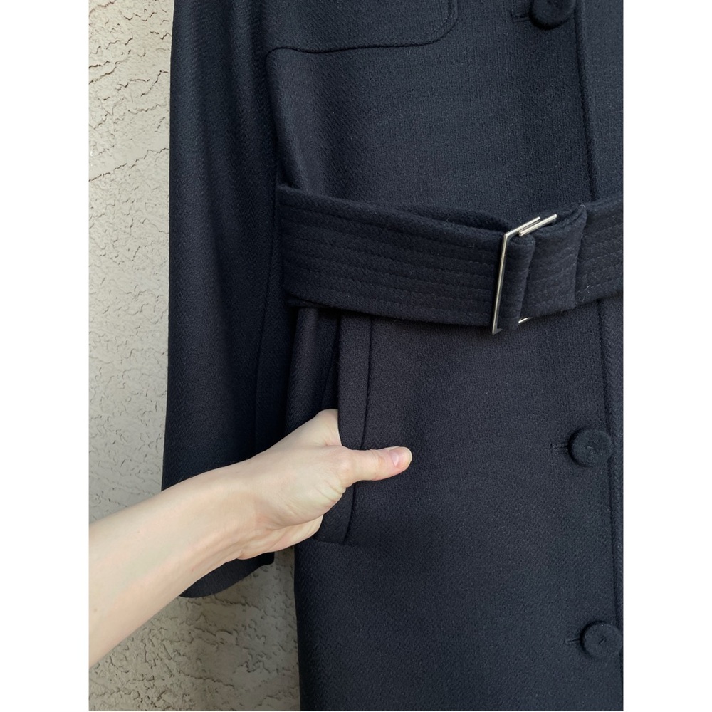 MANGO Navy Blue Belted Wool Trench Coat Dark Navy Flap Overcoat XXS— Fits XS too - Picture 7 of 17